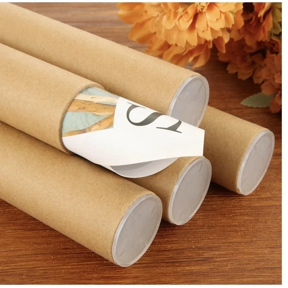15 Pack Round Brown Mailing Tubes 11.8in x 1.6in White Plastic End Caps